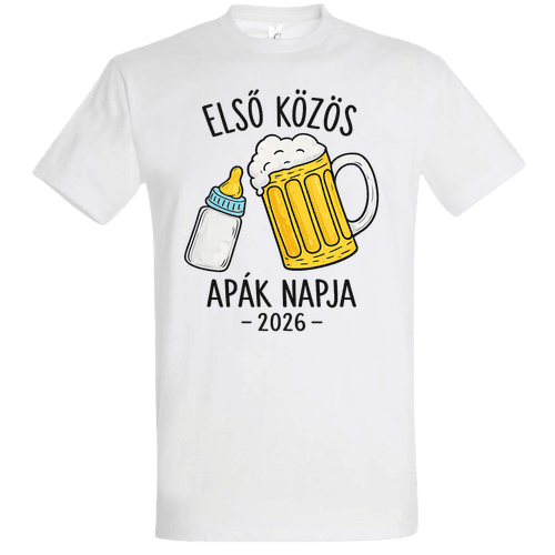 Első Közös Apák Napja 2026 – Sörös és Cumisüveges Póló