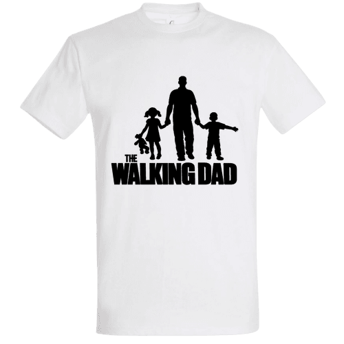 Tricou The Walking Dad – Siluetă Neagră, cu Tată și Doi Copii