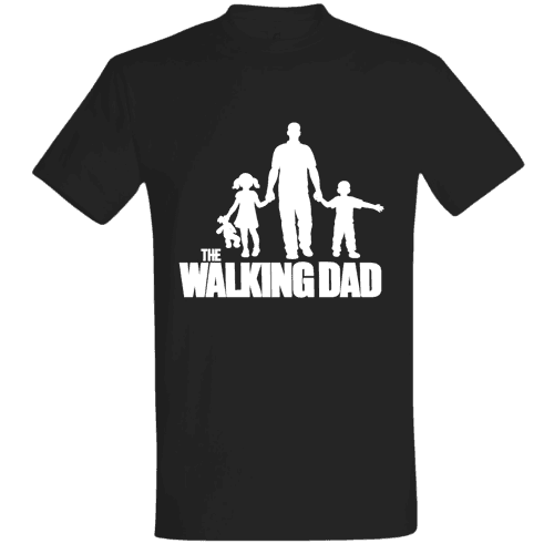 Tricou The Walking Dad – Contur Alb, cu Tată și Doi Copii